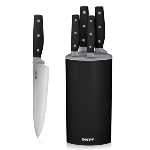 6Pcs Kitchen Knife Block Set Stainless Steel Knife Set w/ Triple Riveted Handle
