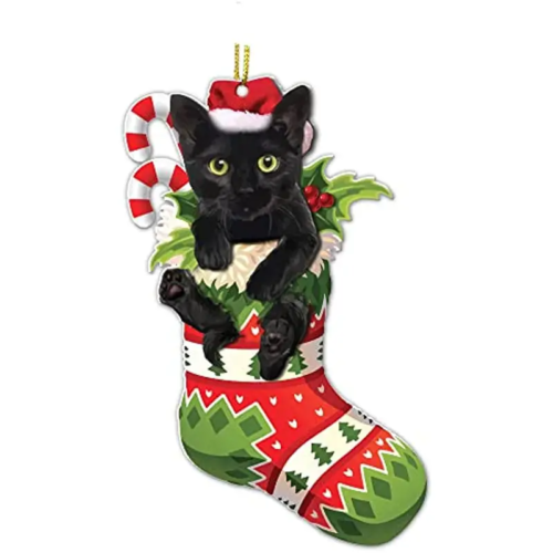 Black Cat Christmas Decor Stocking Holiday Ornament - New