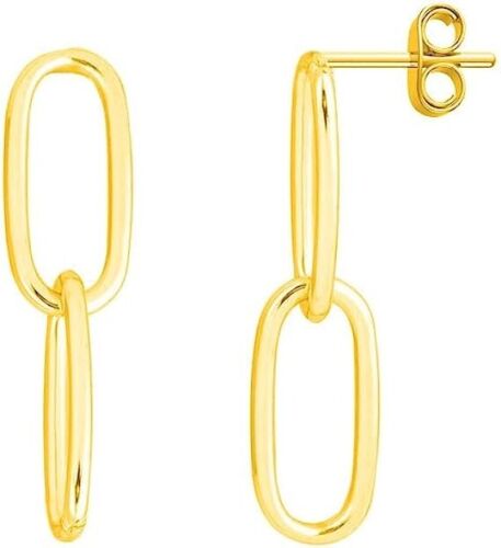 925 Sterling Silver 2 Row Gold Paperclip Chain Dangle Drop Earrings For Women