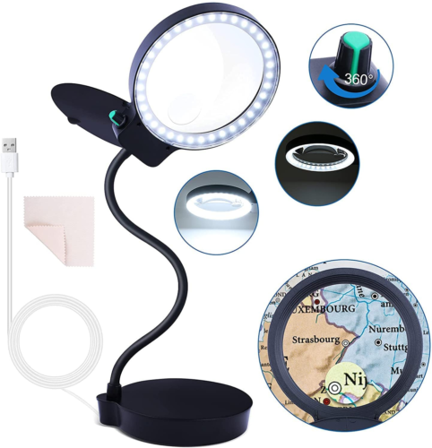 Magnifying Glass with Light and Stand 10X 20X Magnifying Desk Lamp with Bright