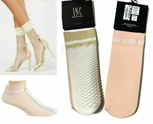 INC International Concepts Women's 2-Pack Varsity Fashion Socks, White/Peach, OS