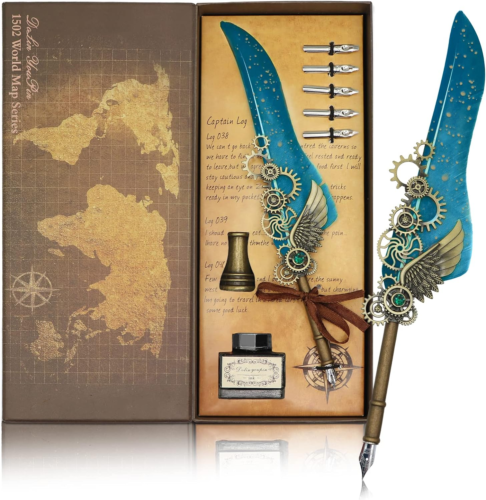 Feather Pen Calligraphy Pen and Ink Set Antique Quill Ink Dip Pens for Writing