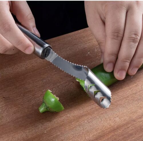 Jalapeno Pepper Silver Corer Cutter Slicer Core Seed Remover Fruit Kitchen Tools