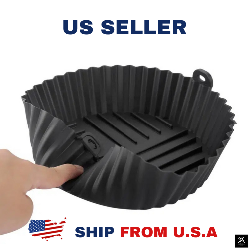 s-l960 (1) Silicone Air Fryer Tray Basket Liners Non-Stick Safe Oven Baking Tray Black
