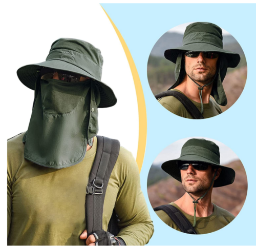 s-l960 Wide Brim Sun Hat UV Protection Bucket Cap For Hiking Camping Fishing Safari Men Army Green
