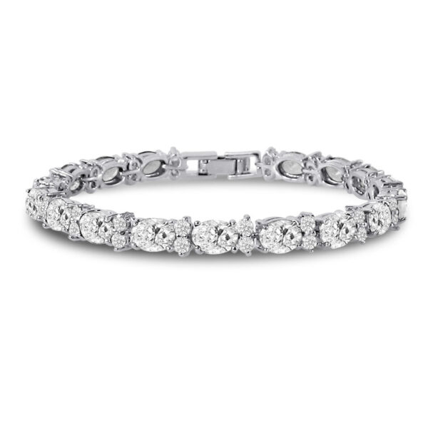 Tennis Bracelet with Cubic Zirconia CZ 7x5mm Oval Silver Plated