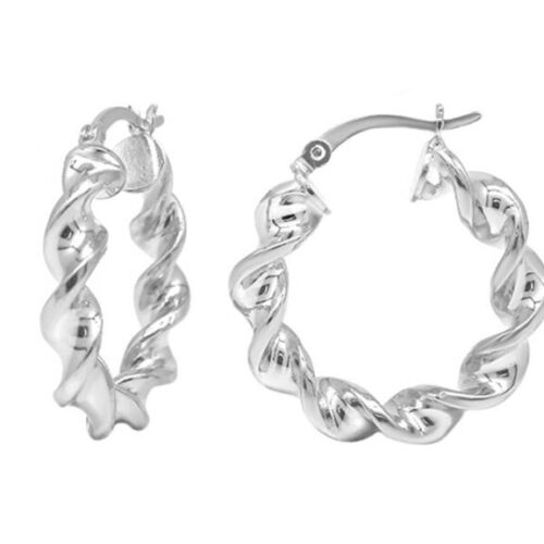 Solid Sterling Silver 25MM Twisted Hoop Huggie Earrings For Women -3 Colors