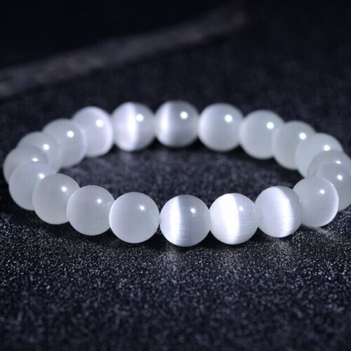 Selenite Cat Eye Beads Healing Reiki Balance Chakra Protection Bracelet