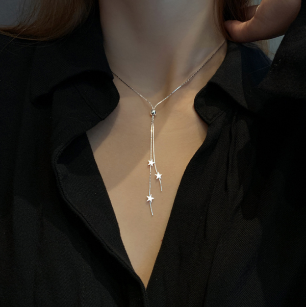 Sterling Silver Plated Star Slide Lariat Pendant Necklace Women Girl Gift 1