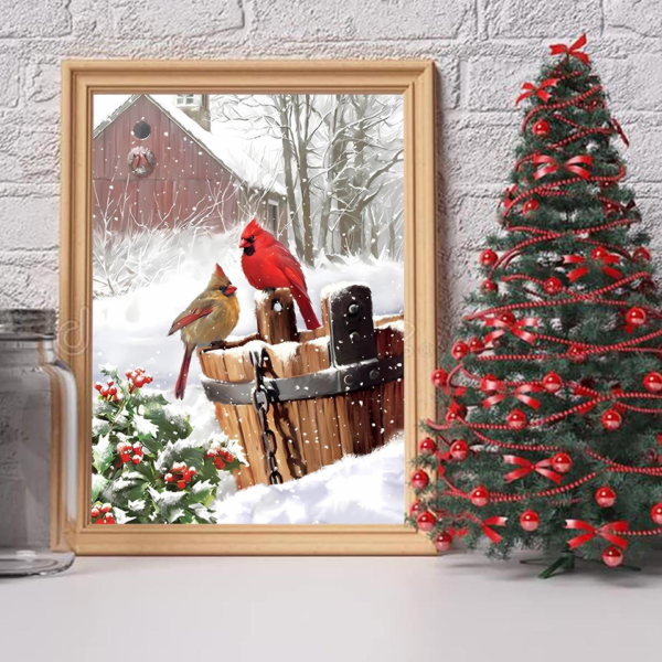 Christmas DIY Diamond Painting Kits for Adults,Cardinal Winter Red Bird Diamond