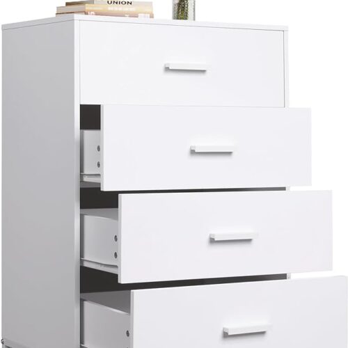WLIVE Dresser for Bedroom with 4 Drawers - Chest of Drawers - Tall Dresser Drawers with Sturdy Metal Frame for Hallway, Living Room, Closet - White