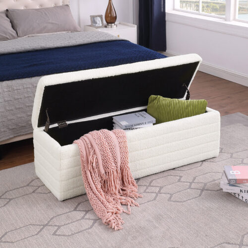 Teddy Fabric Storage Ottoman - Modern Sherpa Upholstered Bench for Living Room Lounge