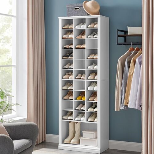 Hzuaneri 11-Tier Shoe Storage Cabinet - Free Standing Closet Organizers and Storage with 31 Open Cubbies - Space Saving Shoe Rack for Entryway, Bedroom - White 02001BSR