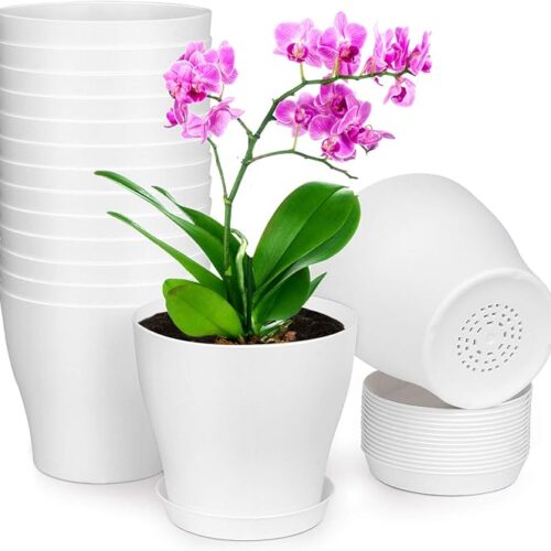 HOMENOTE Plant Pots, Set of 15 Plastic Planters with Multiple Drainage Holes and Tray, 6 Inch Indoor Plant Pot for All Home Garden Flowers Succulents, White