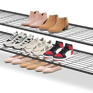 AOODA Long 2 Tier Shoe Rack for Closet, Metal Wide Stackable Shoe Storage Organizer for Entryway, Bedroom, Floor, 18-Pairs Low Shoe Shelf, Black