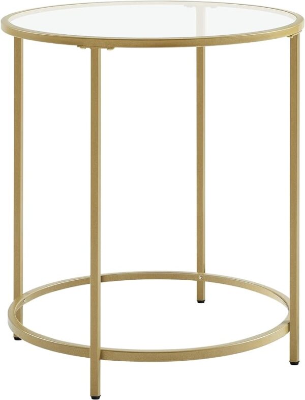 VASAGLE Round Side Table - Glass End Table with Metal Frame, Gold Coffee Table with Modern Style, for Living Room, Balcony, Bedroom - Gold Color" 1