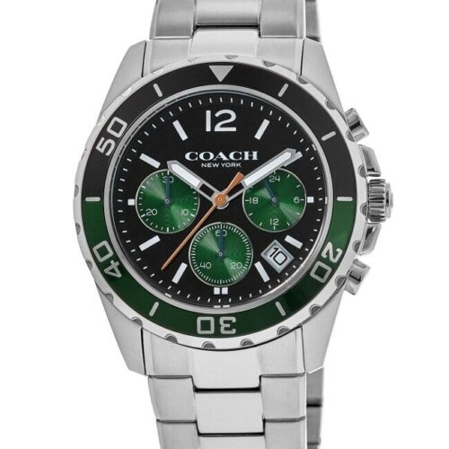 1 New Coach Kent Black & Green Chronograph Dial Steel Men's Watch 14602557