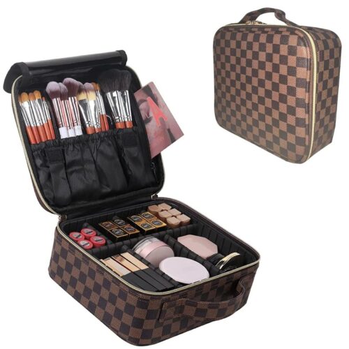 1 Makeup Bag Checkered Cosmetic Bag Large Travel Toiletry Organizer for Women Girl