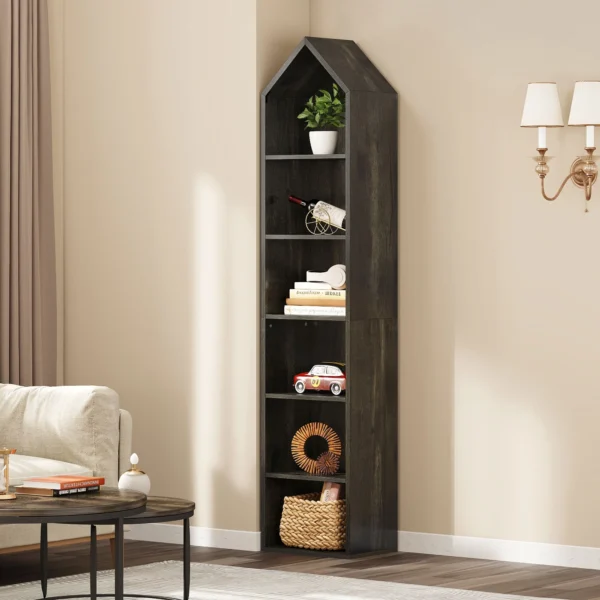 Dextrus 6-Tier Open Shelf - 6-Cube Storage Organizer Standard Wood Bookcase - 72.8" Tall Narrow Bookcase Display Stand for Home Office - Gray 1