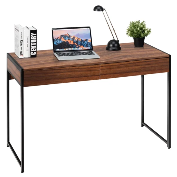 Brown Home Office Computer Desk with 2 Drawers - Costway Study Table Writing Workstation" 1