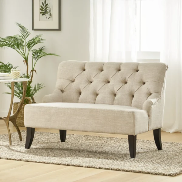 "Premium Noble House Natalie 44-Inch Tufted Fabric Settee in Elegant Light Beige - Stylish Furniture for Your Home" 1