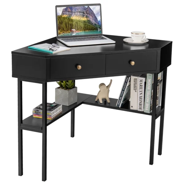 Costway Corner Computer Desk Writing Workstation Study Desk w/ 2 Drawers Black 1