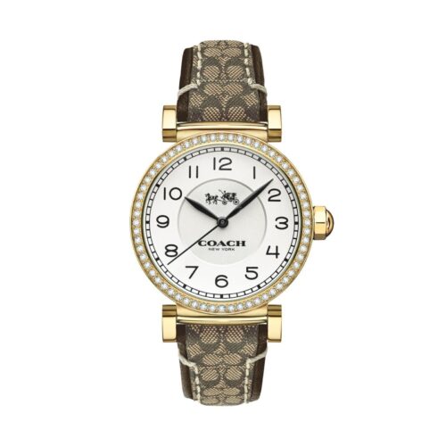 1 COACH 14503397 MADISON GOLD TONE GLITZ DIAL BROWN/KHAKI BAND WOMENS WATCH