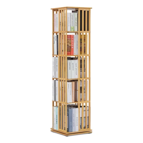 Magshion Bamboo 6 Tiers Rotating Bookshelf - Modern Bookcase, Storage Rack - Brown, for Home