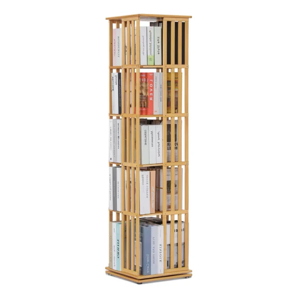 Magshion Bamboo 6 Tiers Rotating Bookshelf - Modern Bookcase, Storage Rack - Brown, for Home 1