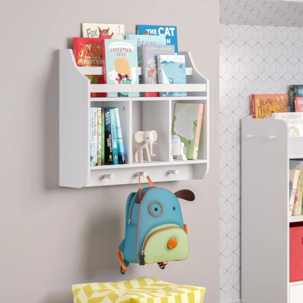 RiverRidge Home Book Nook Collection Kids Wall Shelf with Cubbies and Book Rack 1