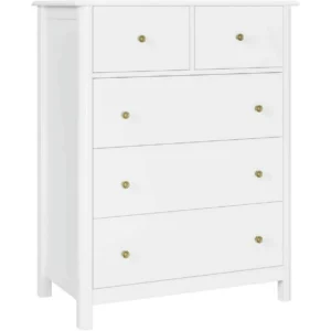 Homfa Kids Dresser of 5 Drawers, Dresser Chest with Easy Pull Handle for Bedroom, Living Room, White Finish