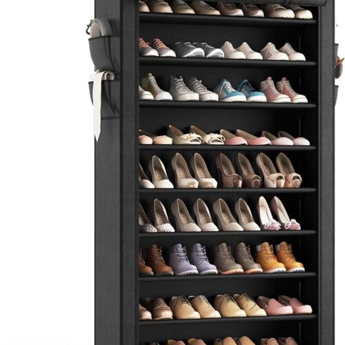 LANTEFUL Shoe Rack with Covers - 10 Tiers Tall Shoe Rack Organizer, Large Capacity Shoe Shelf Storage for 40 Pairs - Space Saving Vertical Shoe Storage Organizer for Closet, Entryway, Dorm, Bedroom