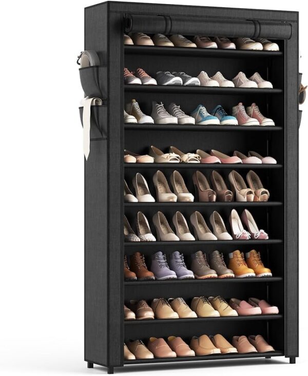 LANTEFUL Shoe Rack with Covers - 10 Tiers Tall Shoe Rack Organizer, Large Capacity Shoe Shelf Storage for 40 Pairs - Space Saving Vertical Shoe Storage Organizer for Closet, Entryway, Dorm, Bedroom 1