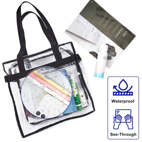 2x Clear PVC Tote Bag Women Large Transparent Handbag Zip Purse Stadium Security 1