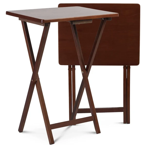 PJ Wood Folding TV Tray Tables with Storage Rack, Honey Oak, 2 Piece Set 1