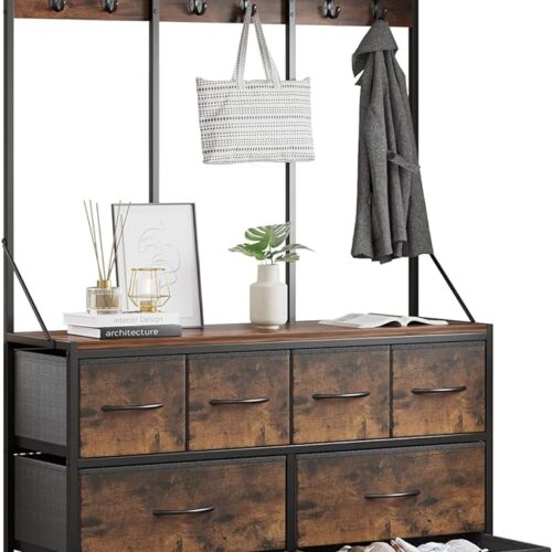 LUMTOK 8 Drawer Dresser - Chest of Drawers for Bedroom, Living Room, Entryway - Fabric Storage Chest for Closets - Rustic Brown