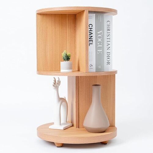 1 KAYMILY Side Table for Living Room - Circle Bookshelf Office Table - Mid Century Nightstand for Bedroom - Modern Round Side Table for Your Home – Easily Assembled - White Oak