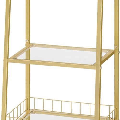1 HOOBRO Gold Bookshelf - 3-Tier Tempered Glass Bookcase - Bathroom Storage Stand - Record Storage Rack with Side Guards - Strong and Durable - for Bathroom, Bedroom, Living Room - Modern Style - Gold GD77CJ01