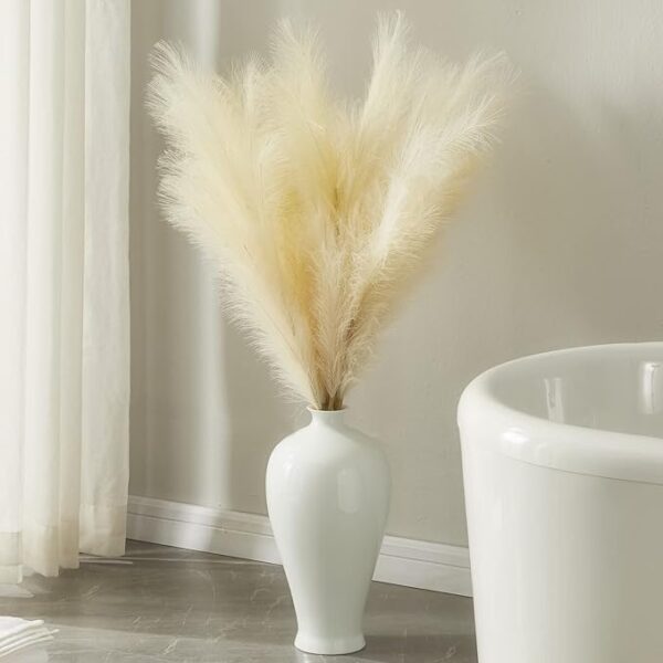 Faux Pampas Grass Decor - LBshmao-D 8 Pcs 38"/3.1FT Fluffy Non-Shedding Artificial Fake Flower - Large Pampas Grass for Vase Filler - Farmhouse Room Home Decor - Boho Wedding Decor (Beige) 1
