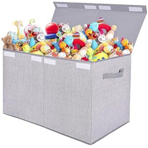 Large Toy Box Chest Storage Organizer with Lid - Collapsible Kids Toys Boxes Basket Bins with Sturdy Handles for Boys and Girls - Nursery, Playroom 25"x13"x16" (Light Grey)