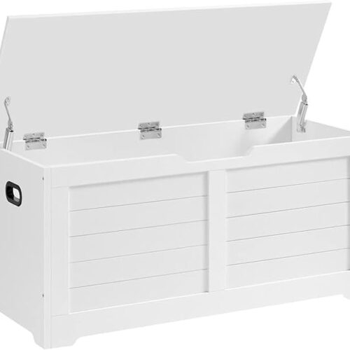 VASAGLE Storage Chest - Storage Trunk with 2 Safety Hinges - Storage Bench, Shoe Bench - Modern Style - 15.7 x 39.4 x 18.1 Inches - for Entryway, Bedroom, Living Room - White ULSB061T10