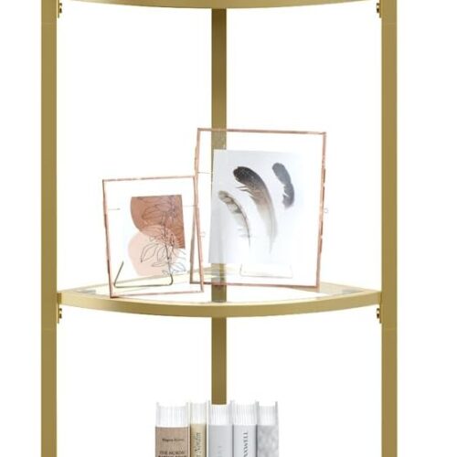 VASAGLE 5-Tier Corner Shelf Stand - Corner Bookshelf, Bathroom Organizer, Plant Stand - Tempered Glass, Steel Frame - Modern Style - for Living Room, Bathroom, Kitchen - Metallic Gold ULGT810A01