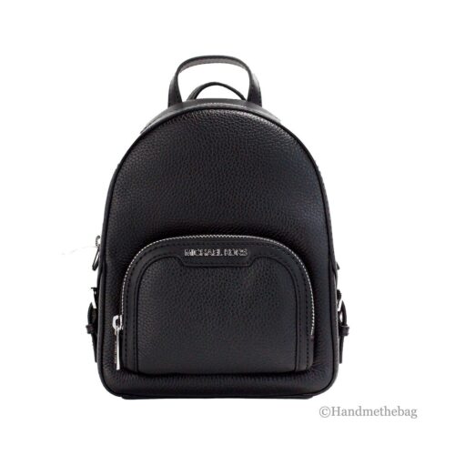 1 Michael Kors Jaycee Mini XS Black Pebbled Leather Zip Pocket Backpack Bag