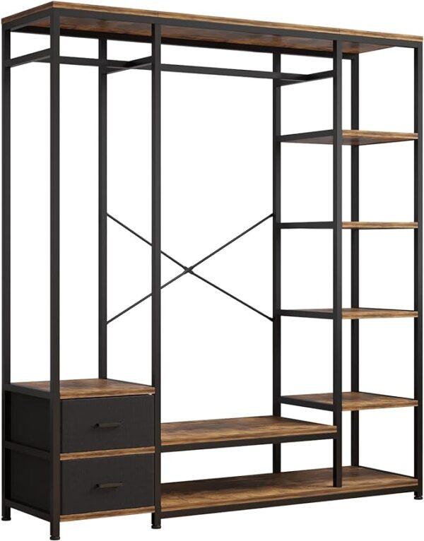 NIKKHO Independent Wardrobe Manager - Clothes Rack with Multiple Storage Racks and Non-Woven Drawer - Bedroom Heavy Metal Wardrobe Storage Rack - Black 1
