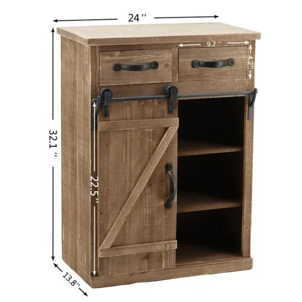 Ktaxon Barn Door Accent Cabinet,Rustic Wood Sliding Door Console Table with Drawers for Living Room Entryway Rustic Brown 3