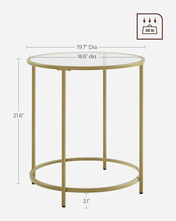 VASAGLE Round Side Table - Glass End Table with Metal Frame, Gold Coffee Table with Modern Style, for Living Room, Balcony, Bedroom - Gold Color" 3