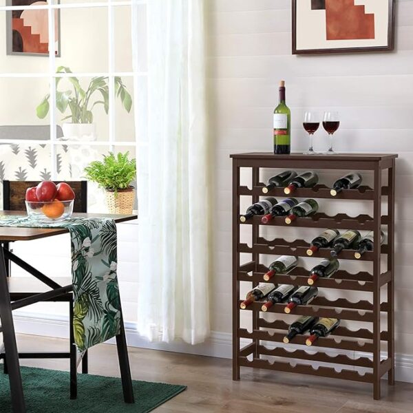 SONGMICS 42-Bottle Wine Rack Free Standing Floor - 7-Tier Display Wine Storage Shelves with Table Top, Bamboo Wobble-Free Bottle Holder for Kitchen, Bar, Dining Room, Living Room, Espresso, Model UKWR27BR" 3