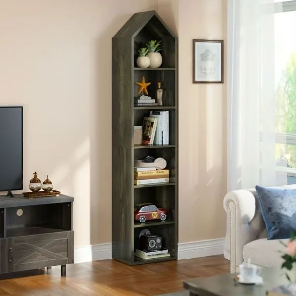 Dextrus 6-Tier Open Shelf - 6-Cube Storage Organizer Standard Wood Bookcase - 72.8" Tall Narrow Bookcase Display Stand for Home Office - Gray 3