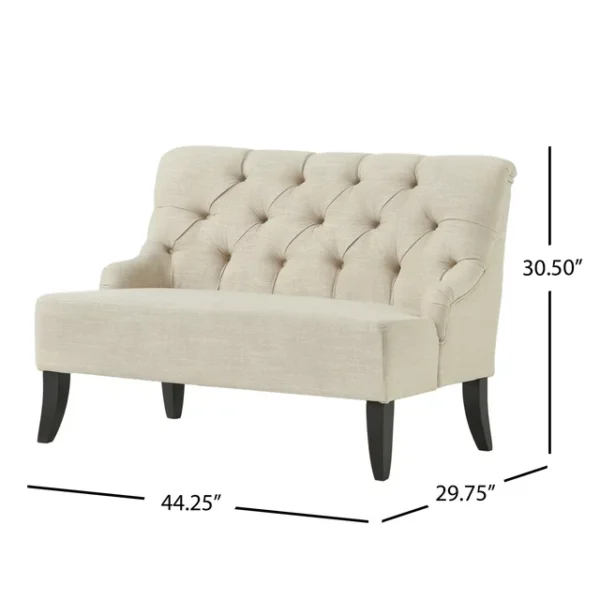 "Premium Noble House Natalie 44-Inch Tufted Fabric Settee in Elegant Light Beige - Stylish Furniture for Your Home" 3