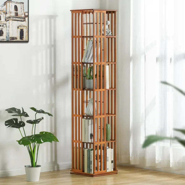 Magshion Bamboo 6 Tiers Rotating Bookshelf - Modern Bookcase, Storage Rack - Brown, for Home 3